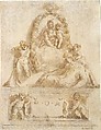 Design for the Tomb of a Youth, Parmigianino (Girolamo Francesco Maria Mazzola) (Italian, Parma 1503–1540 Casalmaggiore), Pen and brown ink, brush and brown and yellow wash, over leadpoint and stylus ruling, the paper rubbed with charcoal