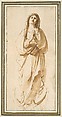 The Virgin Immaculate, Guercino (Giovanni Francesco Barbieri) (Italian, Cento 1591–1666 Bologna), Pen and brown ink, brush and light brown wash; framing outlines in pen and brown ink