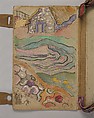 The Artist's Portfolio, Pont Aven, Paul Gauguin (French, Paris 1848–1903 Atuona, Hiva Oa, Marquesas Islands), Two inside covers decorated in watercolor and gouache over charcoal with graphite on heavy gray wove (blotting) paper sewn to leather; leather binding inscribed in pen and ink with additions in watercolor; multicolored silk ribbons stitched into binding.