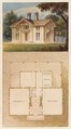 Design for a Cottage-Villa in the Bracketted Mode, Constructed in Wood (perspective and plan), Alexander Jackson Davis American, Watercolor and ink, over graphite