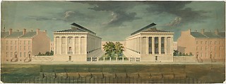 Unexecuted Design for Cross-Block Terrace Development (perspective), Alexander Jackson Davis (American, New York 1803–1892 West Orange, New Jersey), Watercolor