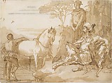 An Oriental Chieftain Resting, Giovanni Domenico Tiepolo (Italian, Venice 1727–1804 Venice), Pen and brown ink, brush and brown wash, over black chalk
