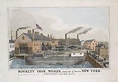Novelty Iron works, Foot of 12th St. E.R. New York. Stillman, Allen & Co., Iron Founders, Steam Engine and General Machinery Manufacturers, After John Penniman (American, 1817–1850), Lithograph printed in colors with hand-coloring