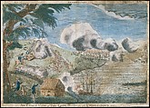 An Exact View of the Late Battle at Charlestown, June 17th, 1775, Bernard Romans  American, Engraving with hand coloring