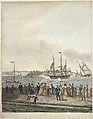 New York Harbor from the Battery, Thomas Thompson (American (born England), Whorlton 1775/76–1852 New York), Lithograph with hand coloring in three panels