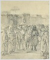 Study for "The Sultan of Morocco and His Entourage", Eugène Delacroix (French, Charenton-Saint-Maurice 1798–1863 Paris), Graphite; squared in white chalk