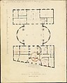 First Merchant's Exchange, New York (plan of main floor), Alexander Jackson Davis (American, New York 1803–1892 West Orange, New Jersey), Black and red ink, gray, orange and pink wash, over graphite