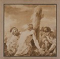 Martyrdom of St. Bartholomew, after Mattia Preti, François André Vincent (French, Paris 1746–1816 Paris), Brush and brown wash, over traces of graphite