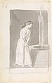 A young woman looking into a well; folio 46 (verso) from the Madrid Album "B", Goya (Francisco de Goya y Lucientes)  Spanish, Brush and point of brush, carbon black washes