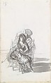 Maja seated on a chair and two companions behind; folio 18 (verso) from the Madrid Album "B", Goya (Francisco de Goya y Lucientes) (Spanish, Fuendetodos 1746–1828 Bordeaux), Brush and point of brush, carbon black washes