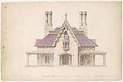 House for William J. Rotch, New Bedford, Massachusetts (front elevation), Alexander Jackson Davis (American, New York 1803–1892 West Orange, New Jersey), Watercolor, ink and graphite