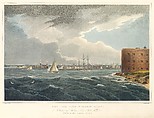 New York from Governor's Island (No. 20 of The Hudson River Portfolio), John Hill (American (born England), London 1770–1850 Clarksville, New York), Aquatint printed in color with hand-coloring; first state of three (Koke)