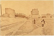 The Gas Tanks at Clichy, Paul Signac (French, Paris 1863–1935 Paris), Pen and iron gall ink over graphite on Japan paper on cardboard
