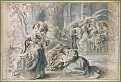 The Garden of Love (left portion), Peter Paul Rubens (Flemish, Siegen 1577–1640 Antwerp), Pen, brown ink, brush and gray-green wash over traces of black chalk, touched with indigo, green, yellowish, and white paint