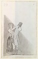 Maja and an officer; folio 22 (verso) from the Madrid Album "B", Goya (Francisco de Goya y Lucientes) (Spanish, Fuendetodos 1746–1828 Bordeaux), Brush and point of brush, carbon black washes