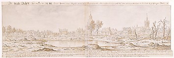 View of Delft after the Explosion of the Gunpowder Arsenal on October 12, 1654, Herman Saftleven II  Dutch, Black chalk, pen and brown ink, brush and brown wash