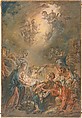 The Adoration of the Shepherds, François Boucher (French, Paris 1703–1770 Paris), Gouache over black chalk underdrawing, on paper, mounted on canvas