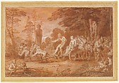 The Stalled Procession, Claude Gillot (French, Langres 1673–1722 Paris), Point of brush with gouache and red wash, over pen and black ink underdrawing, on prepared white laid paper