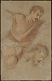 Studies for a Scourging Soldier and the Head of Christ, Jacopo Bassano (Jacopo da Ponte) (Italian, Bassano del Grappa ca. 1510–1592 Bassano del Grappa), Pastel with red chalk on laid light brown paper (formerly blue)