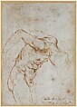 Madonna and Child with the Infant Saint John the Baptist; upper left, Study for the Right Arm of the Infant Saint John; upper right, Study for Drapery (recto); Study of a Nude Male Figure (verso), Raphael (Raffaello Sanzio or Santi) (Italian, Urbino 1483–1520 Rome), Red chalk (recto); pen and brown ink (verso)