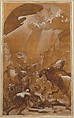 The Conversion of Saint Paul, Ludovico Carracci (Italian, Bologna 1555–1619 Bologna), Pen and brown ink, brush and brown wash, heightened with white gouache and cream color oil paint, over black chalk, on paper toned with light brown wash