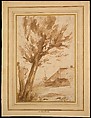 Landscape with a Tree and a Farm Building, Anthony van Dyck (Flemish, Antwerp 1599–1641 London), Pen and brown ink, brush and brown wash