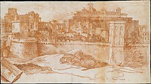 View of Jerusalem with the Temple of Solomon, Philippe de Champaigne (French, Brussels 1602–1674 Paris), Red chalk on two attached sheets of off-white laid paper