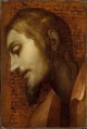 Head of Christ, Cigoli (Ludovico Cardi) (Italian, Castello di Cigoli 1559–1613 Rome), Oil paint on a sheet of paper that had previous writing by the artist in pen and brown ink (surface varnished)