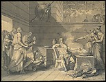 Manius Curius Dentatus Refusing the Presents of the Samnite Ambassadors, Jean Guillaume Moitte (French, Paris 1746–1810 Paris), Pen and black ink, brush and gray wash