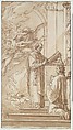 Blessed Francis Venimbeni Celebrating Mass for souls in Purgatory, Giuseppe Cades (Italian, Rome 1750–1799 Rome), Pen and brown ink, brush and brown wash, over black chalk