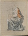 Kneeling Female Figure Holding a Child, Louis Galloche (French, Paris 1670–1761 Paris), Black, red and white chalk, stumped, on beige paper