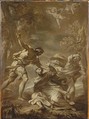 Death of Saint Peter Martyr, Felice Torelli (Italian, Verona 1667–1748 Bologna), Brown and cream oil paint on paper, laid down on canvas.  Varnished