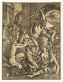 Hercules chasing Avarice from the Temple of the Muses, Ugo da Carpi (Italian, Carpi ca. 1480–1532 Bologna), Chiaroscuro woodcut from two blocks in green