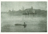 Nocturne (Nocturne: The Thames at Battersea), James McNeill Whistler (American, Lowell, Massachusetts 1834–1903 London), Lithotint with scraping on a prepared half-tint ground, printed in soft gray-black ink on pale blue laid chine mounted on ivory wove plate paper; second state of two (Chicago)