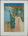 Gathering Fruit, Mary Cassatt (American, Pittsburgh, Pennsylvania 1844–1926 Le Mesnil-Théribus, Oise), Drypoint, softground etching, and aquatint; printed in color on green paper from three plates; eleventh state of eleven (Mathews & Shapiro)