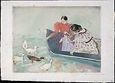 Feeding the Ducks, Mary Cassatt (American, Pittsburgh, Pennsylvania 1844–1926 Le Mesnil-Théribus, Oise), Drypoint, softground etching, and aquatint, printed in color from three plates; fourth state of four (Mathews & Shapiro)