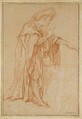Standing Male Figure with Left Arm Extended, Charles Joseph Natoire (French, Nîmes 1700–1777 Castel Gandolfo), Red chalk, traces of black chalk, heightened with white