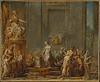 Dido's Sacrifice to Juno, Jean Bernard Restout (French, Paris 1732–1797 Paris), Oil paint, over pen and brown ink, brush and brown wash, on paper, mounted on canvas