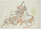 Recerca di Volumi di un Edificio Isolato [Exploration of Volumes in a Free-Standing Building], Virgilio Marchi  Italian, Watercolor and graphite
