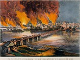 The Fall of Richmond, Virginia, on the Night of April 2nd, 1865, Currier & Ives American, Hand-colored lithograph