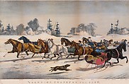 "Trotting Cracks" on the Snow, Louis Maurer  American, born Germany, Hand-colored lithograph with tint stone