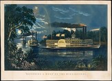 "Rounding a Bend" on the Mississippi – The Parting Salute, Frances Flora Bond Palmer American, born England, Hand-colored lithograph