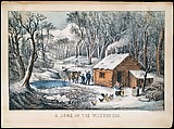 A Home in the Wilderness, Currier & Ives American, Hand-colored lithograph
