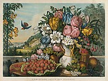 Landscape – Fruit and Flowers, Frances Flora Bond Palmer American, born England, Hand-colored lithograph