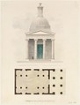 Church of the French Protestants (Eglise Français du Saint Esprit), New York (front elevation and plan), Alexander Jackson Davis American, Watercolor and ink over graphite