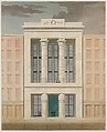 American Institute, New York City (front elevation), Alexander Jackson Davis American, Watercolor, ink and graphite