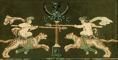 Satyrs Jousting, Anonymous, French, 18th century  French, Block-printed wallpaper