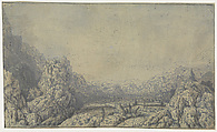 The Enclosed Valley, Hercules Segers (Dutch, ca. 1590–ca. 1638), Line etching and drypoint printed in blue, on a cream tinted ground, colored with brush; second state of four