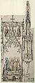 Funerary Monument and "Totenleuchter" (Memorial Lantern) or Sacrament House, Johannes Weckerlin, Pen and black ink with blue-gray, brown, and yellow wash, over blind ruling with stylus, guided by compass and straightedge, on paper