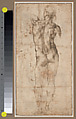 Standing Male Nude Seen from the Rear (recto); Nursing Virgin and Child (verso), Michelangelo Buonarroti (Italian, Caprese 1475–1564 Rome), Pen and brown ink, over black chalk (recto and verso)
